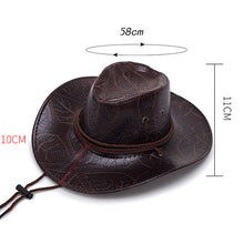 Load image into Gallery viewer, YOYOCORN  Pu leather men&#39;s American wind big western cowboy hat ladies knight hat outdoor visor unisex breathable cap