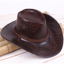 Load image into Gallery viewer, YOYOCORN  Pu leather men&#39;s American wind big western cowboy hat ladies knight hat outdoor visor unisex breathable cap