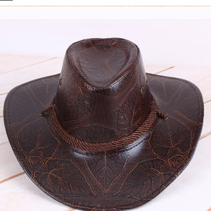 YOYOCORN  Pu leather men's American wind big western cowboy hat ladies knight hat outdoor visor unisex breathable cap