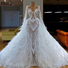 Load image into Gallery viewer, White Gorgeous Celebrity Dress Long Formal Feathers Evening Dress Gorgeous вечернее платье Turkish Couture Dubai Prom Gowns