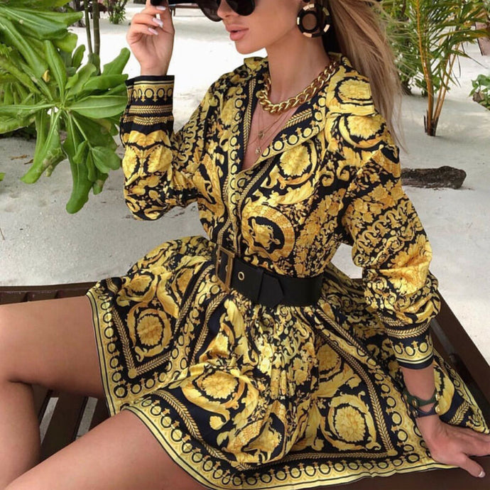 Fashion Vintage Womens Boho Dress 2020 Spring Loose Long Sleeve Party A-Line Dress Ladies Sexy V-neck Swing Short Mini Dresses