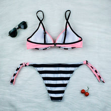 Load image into Gallery viewer, 2020 New Push Up Solid Pink  Bikini Set Striped Bandage Bikini Two Piece