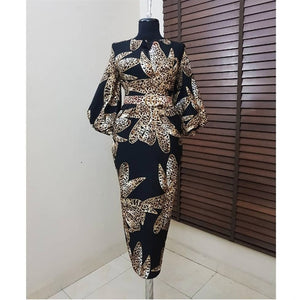 Traditional Dashiki Woman Leopard Printed Dress V-Neck Dresses