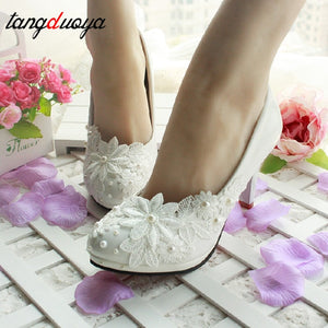 White Flower Pumps New arrival womens wedding shoes Bride High heels platform shoes for woman ladies party dress shoes woman hig