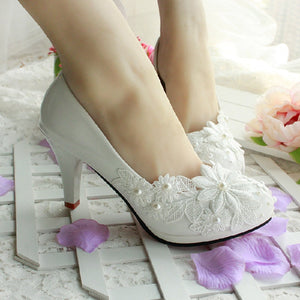 White Flower Pumps New arrival womens wedding shoes Bride High heels platform shoes for woman ladies party dress shoes woman hig