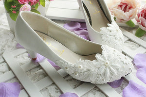 White Flower Pumps New arrival womens wedding shoes Bride High heels platform shoes for woman ladies party dress shoes woman hig