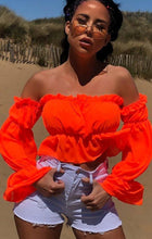 Load image into Gallery viewer, Candy Colors Off Shoulder Mesh Long Sleeve Ruffle Blouse Tops