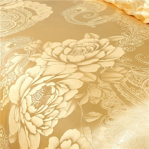 New Luxury Jacquard Bedding Sets Tencel Satin Silk cotton Queen King size 4pcs Duvet Cover Bed Flat Sheet Golden wedding lace