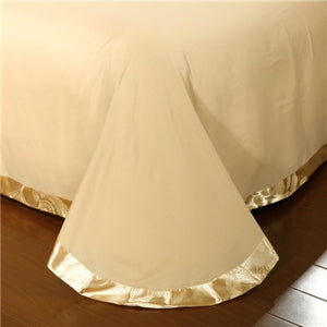 New Luxury Jacquard Bedding Sets Tencel Satin Silk cotton Queen King size 4pcs Duvet Cover Bed Flat Sheet Golden wedding lace