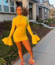 Load image into Gallery viewer, Sexy High Neck Flare Long Sleeve Nightclub Mini Dress for Women