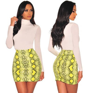 Women leather Snake Print Skirt Summer High Waist Mini Skirt