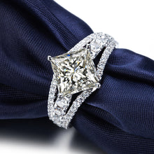 Load image into Gallery viewer, ZOCAI Side Stone Split Shank Real 1.6 CT Natural F-G / VS Princess Cut Diamond Engagement Ring 18K White Gold W03761