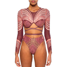 Load image into Gallery viewer, Long Sleeve Padded Swimwear Set African Print