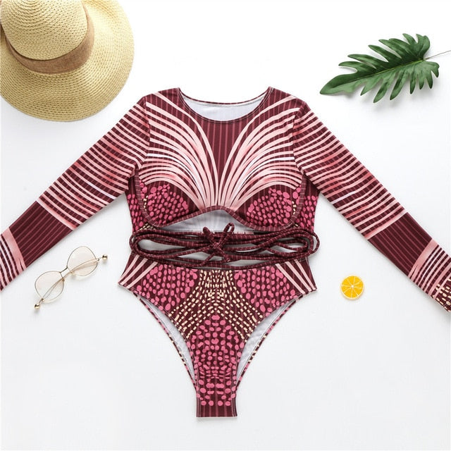 Long Sleeve Padded Swimwear Set African Print