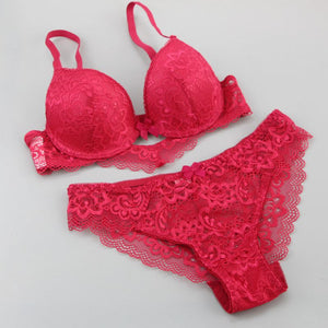 [Hot sales] New 2020 Lace Drill Bra Set Women Plus Size Push Up Underwear Set Bra And Thong Set 34 36 38 40 42BCD Cup For Female