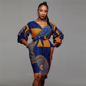 Women Dashiki Print Ladies Clothes Cardigan Fashion Full Lantern Sleeve