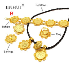 Load image into Gallery viewer, Ethiopian gold jewelry sets 24k Big Coin Pendant Necklace Earring Ring Dubai gifts for women African Eritrea wedding bridal set