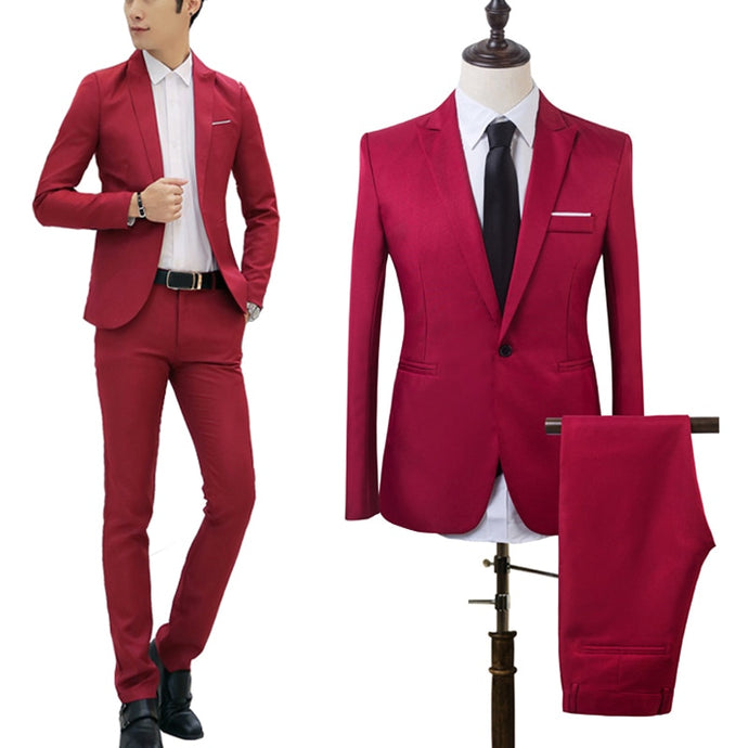 Men Slim Fit Formal Business Tuxedos Suit Coat Pants Party Wedding Prom Wedding Office Business Suit Set