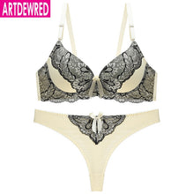 Load image into Gallery viewer, New 2020 Sexy Thongs Women Embroidery Bra Set Push Up Silver Lace Underwear Set Intimate Plus Size Bra Panty Set Bra Brief Set
