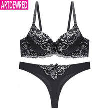 Load image into Gallery viewer, New 2020 Sexy Thongs Women Embroidery Bra Set Push Up Silver Lace Underwear Set Intimate Plus Size Bra Panty Set Bra Brief Set