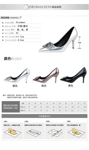 Metal Buckle Show Thin Women's Sandals Solid Patent Leather Pointed Toe Fashion Brand High Heels Shoes