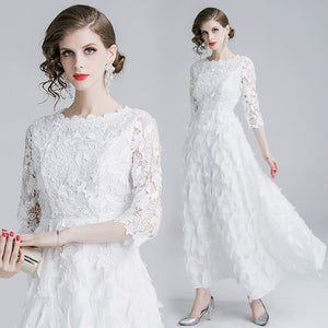 European and American women's sleeves water soluble lace dress long paragraph large dress