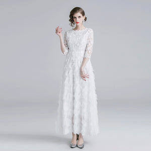 European and American women's sleeves water soluble lace dress long paragraph large dress