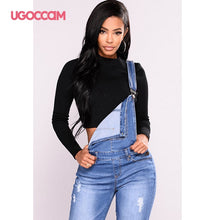 Load image into Gallery viewer, UGOCCAM Women Denim Overalls Jumpsuit Jeans Bib Female Hole Slimming Female Denim Rompers Skinny Playsuit Salopette Straps 3XL