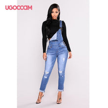 Load image into Gallery viewer, UGOCCAM Women Denim Overalls Jumpsuit Jeans Bib Female Hole Slimming Female Denim Rompers Skinny Playsuit Salopette Straps 3XL