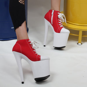 jialuowei 20cm high heel Red Canvas Blacklight Sneaker Shoes Platform Stripper Exotic Dancing High Heel