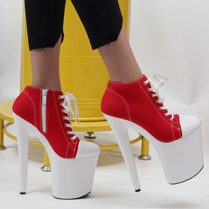 jialuowei 20cm high heel Red Canvas Blacklight Sneaker Shoes Platform Stripper Exotic Dancing High Heel