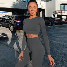 Load image into Gallery viewer, 2019 Yoga Set Woman Sportswear Fitness Sport Suit Long Sleeve Gym Running Set 2 Piece Gray Workout Yoga Tracksuit