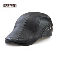 Load image into Gallery viewer, JAMONT 100% PU Leather Newsboy Cap Winter Berets Male Warm Visors Cap Fashion Letter Snapback Caps for Men Bone Gorras Casquette