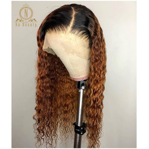 180 Density 13x6 Lace Front Human Hair Wigs 1b 30 Color Lace Front Ombre Curly Wig For Women Glueless Preplucked Black Remy Hair