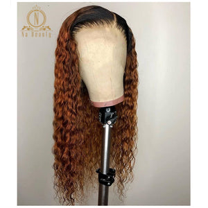 180 Density 13x6 Lace Front Human Hair Wigs 1b 30 Color Lace Front Ombre Curly Wig For Women Glueless Preplucked Black Remy Hair