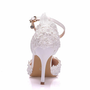 Shoes Women Sandals Wedding Bridal Shoes Pointed Toe Ultra High Heels Lace Flower Pearl Formal Dress Shoes pumps