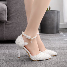 Load image into Gallery viewer, Shoes Women Sandals Wedding Bridal Shoes Pointed Toe Ultra High Heels Lace Flower Pearl Formal Dress Shoes pumps