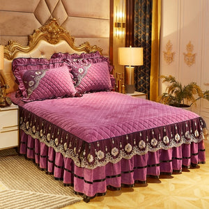 3pcs 120x200cm/150X200cm/180x200cm/200x220cm Quilted fleece fabric lace edge Bed spread Bed cover set Mattress Cover couvre lit