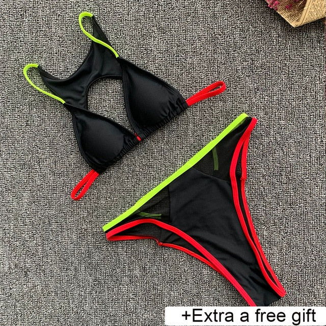 New Patchwork High Waist Push Up Padded Two Piece Swimsuit