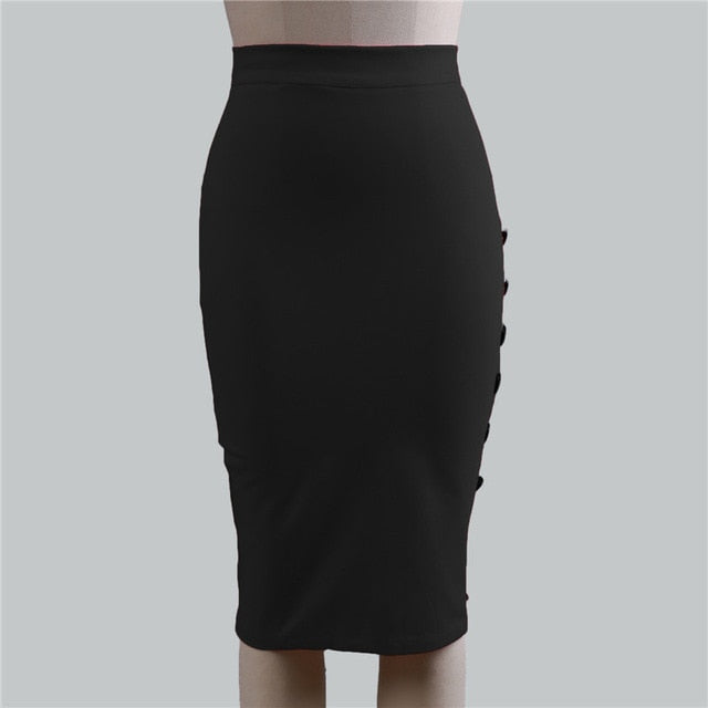 Women  Slim Pencil Skirts High Waist Ladies Skirt Side Split Button Office Ladies Bodycon Fitted Skirts