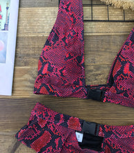 Load image into Gallery viewer, Buckle High Waist 2020 African Swimwear Red Snake Print Bathing Suit Brazilian Cut