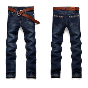 Fashion European American Style Stretch Men Jeans Luxury Men's Denim Trousers Slim Straight Deep blue Gentleman Mens#G50