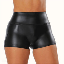 Load image into Gallery viewer, Women High Waist Wet Look PU Leather Shorts Sexy Elastic Black Shorts Sweatpants Slim Fit Clubwear