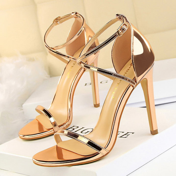 Extreme High Heels Female Stiletto Sexy Pumps Buckle Gold Silver Sandals