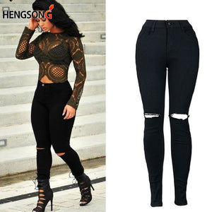 Hole Ripped Jeans Women Cool Denim High Waist Elastic Capri Skinny  Pencil Jeans