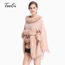 Load image into Gallery viewer, New Fashion Women Spring  Faux Fur Bat Sleeve Ponchos And Capes Pink Round-Neck Knit Sweater And Pullovers Faux Fur Coat Wedding