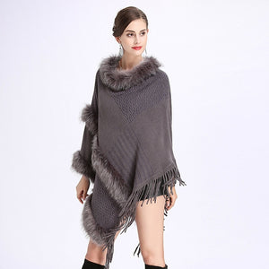 New Fashion Women Spring  Faux Fur Bat Sleeve Ponchos And Capes Pink Round-Neck Knit Sweater And Pullovers Faux Fur Coat Wedding