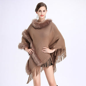 New Fashion Women Spring  Faux Fur Bat Sleeve Ponchos And Capes Pink Round-Neck Knit Sweater And Pullovers Faux Fur Coat Wedding