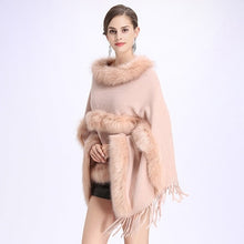 Load image into Gallery viewer, New Fashion Women Spring  Faux Fur Bat Sleeve Ponchos And Capes Pink Round-Neck Knit Sweater And Pullovers Faux Fur Coat Wedding