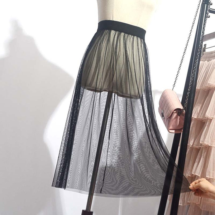 Casual Transparent Elastic High Waist Mesh Women's Skirt